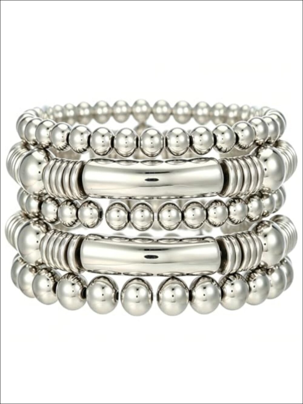5Pcs Gold Plated Beaded Stretch Bracelets Set Stackable Boho